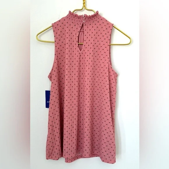 NWT Apt. 9 Pink Polka Dot High Neck Stretch Lined Sleeveless Blouse Size Small - Picture 3 of 9